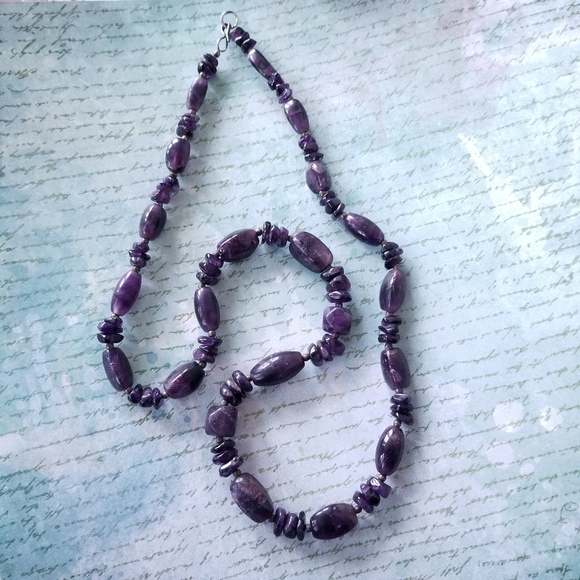 Relisted -Amethyst gemstone bead necklace purple real stone long strand silver - Picture 9 of 10